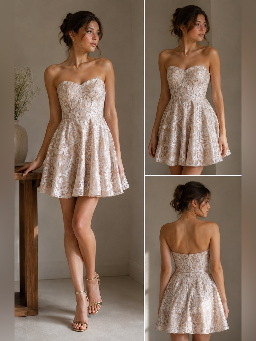 a.drea Sweetheart Neck Sleeveless Fit‎ & Flare Sequins Prom Party Dress Ivory S